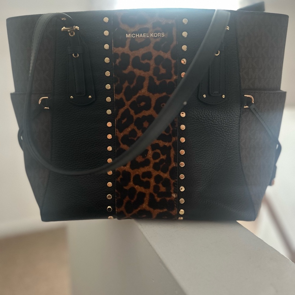 Michael Kors Black and Brown Leopard Print Tote